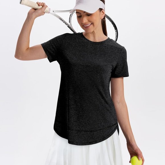 Womens Workout Tops Short Sleeve Shirts with Sun Protection Trendy Spring Summer - Picture 4 of 5